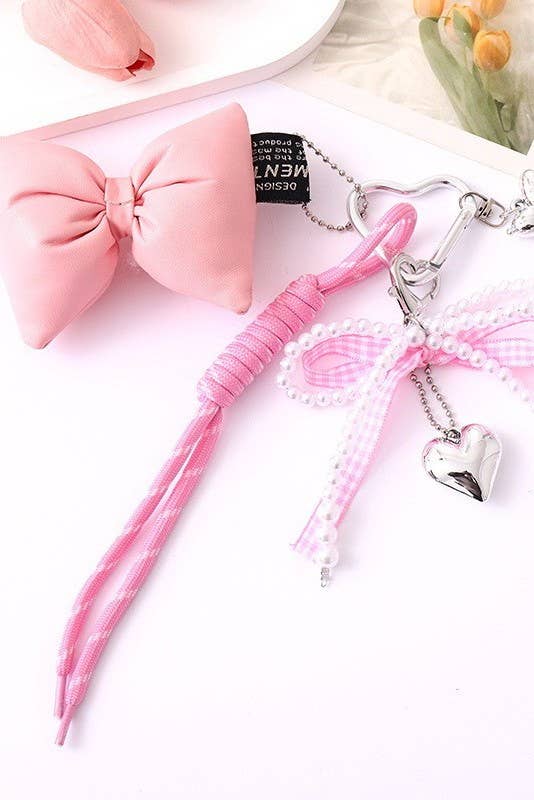 TRENDING PUFFY BOW ROPE PEARL BAG CHARM KEYCHAIN