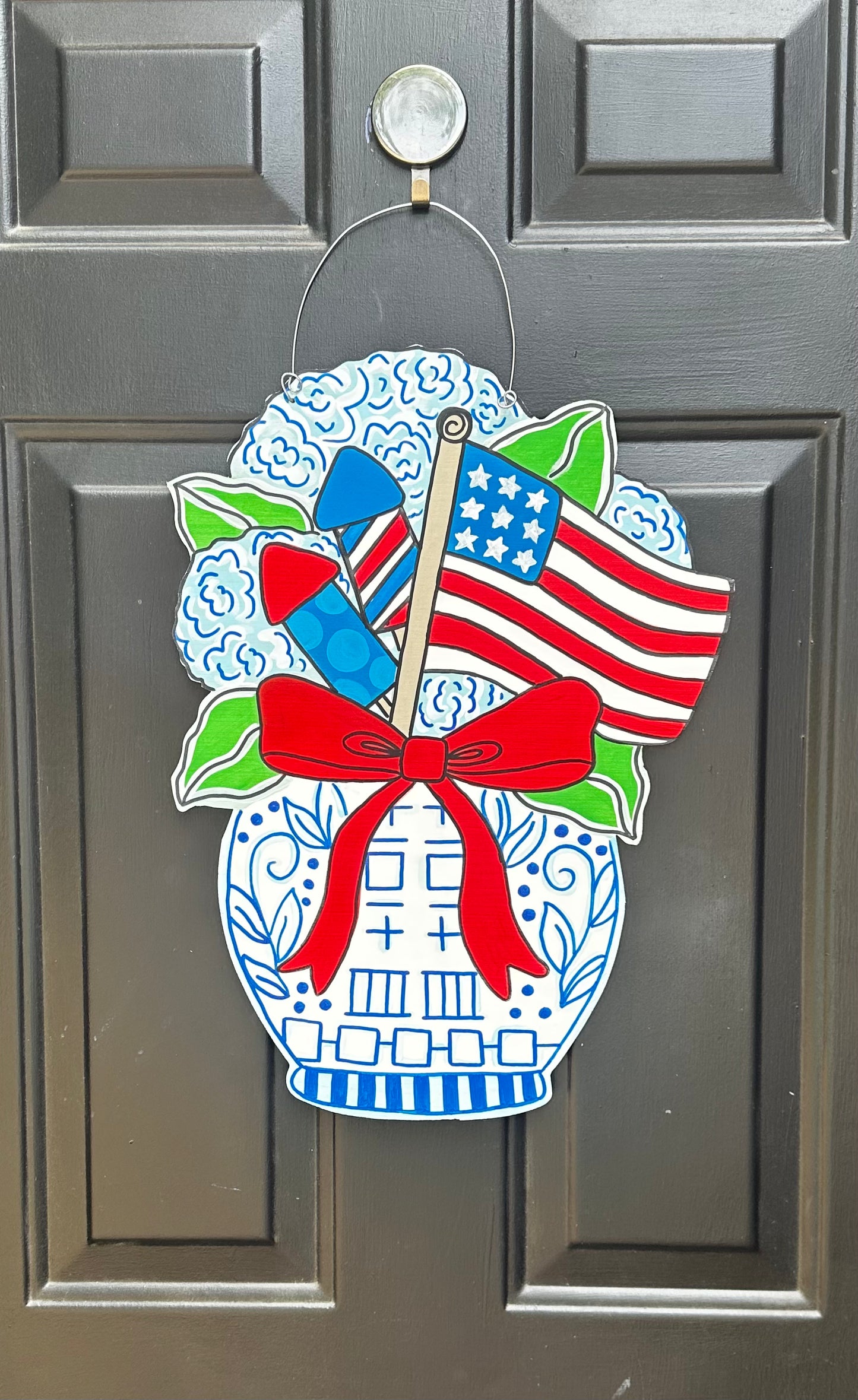 Red, white and blue chinisorie door hanger