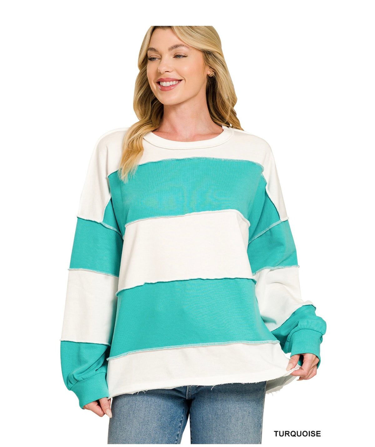 FRENCH TERRY COLOR BLOCK EXPOSED SEAM TOP