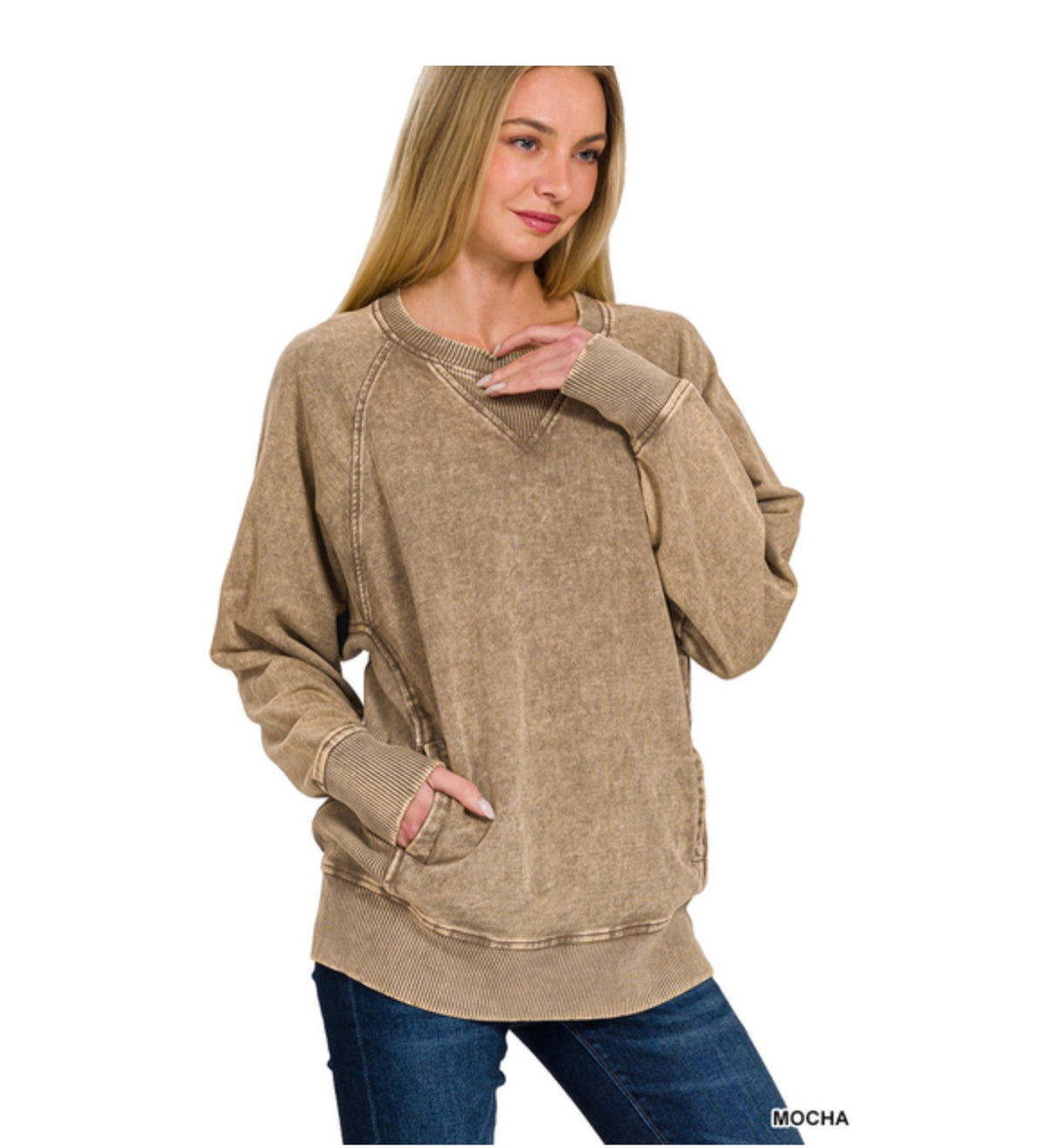 ACID WASHED FRENCH TERRY PULLOVER WITH POCKETS