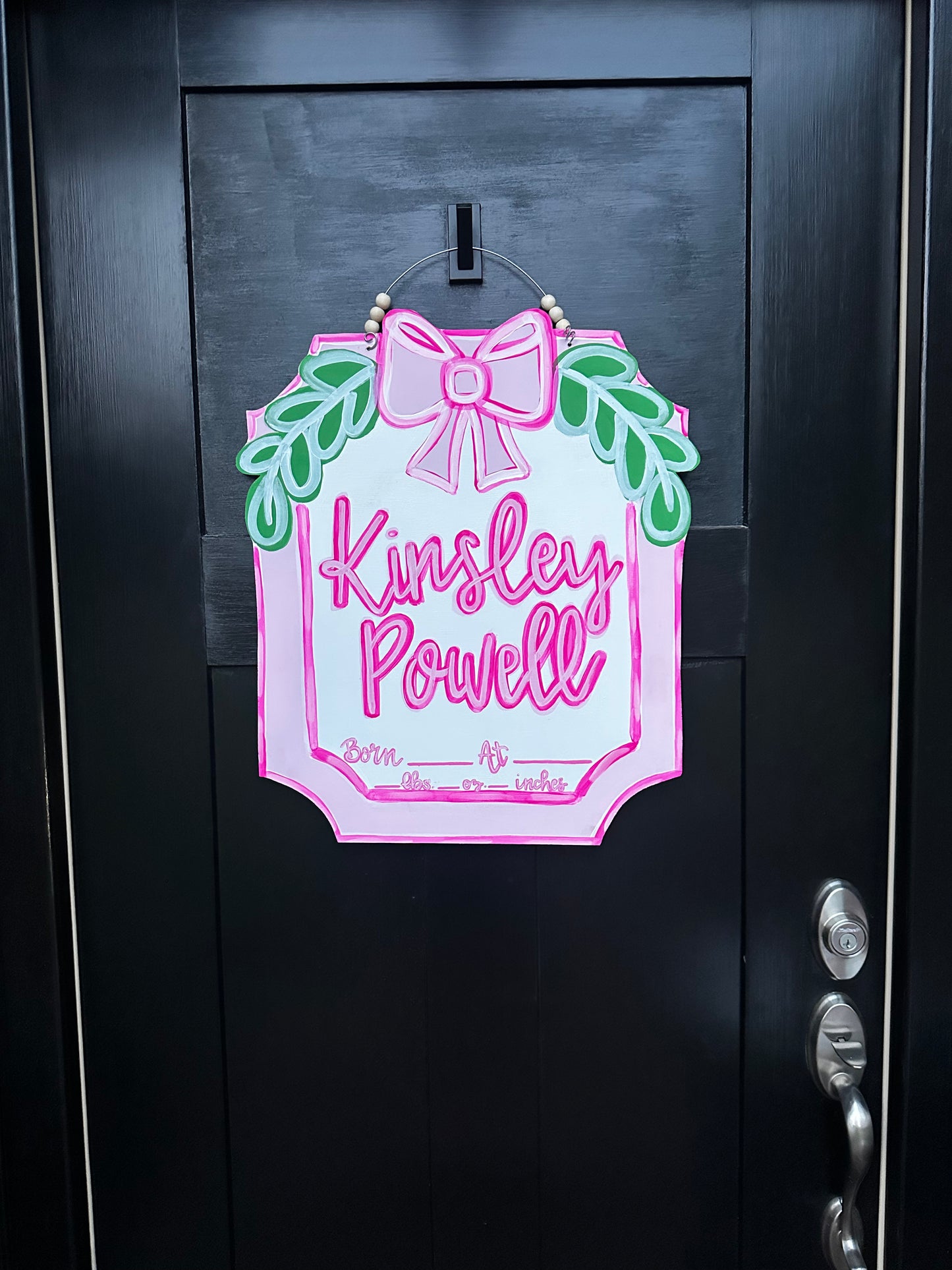 Bow Baby announcement Door Hanger