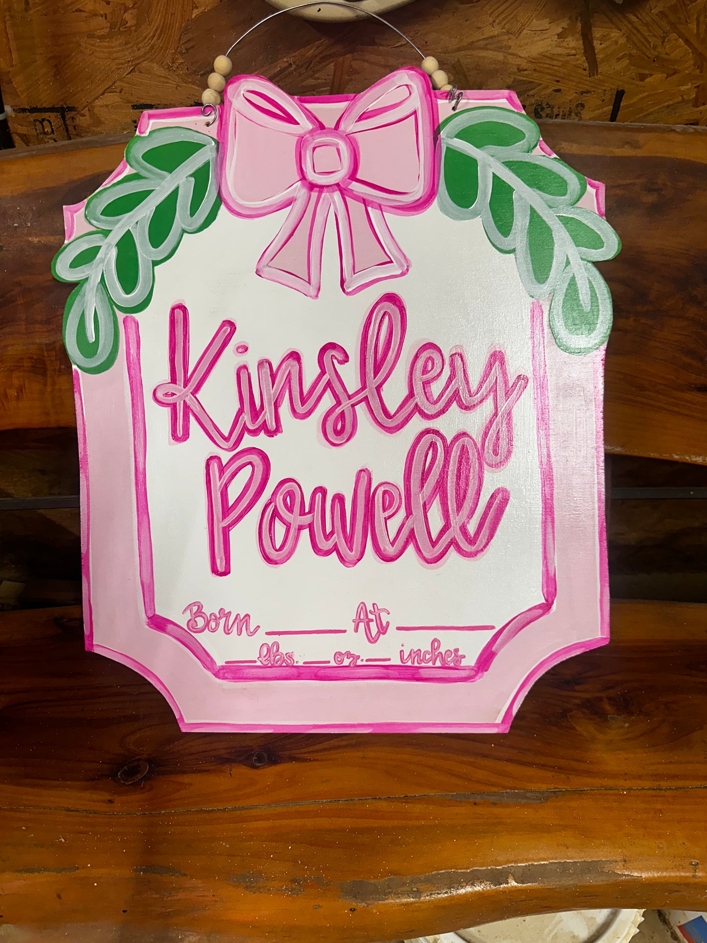 Bow Baby announcement Door Hanger