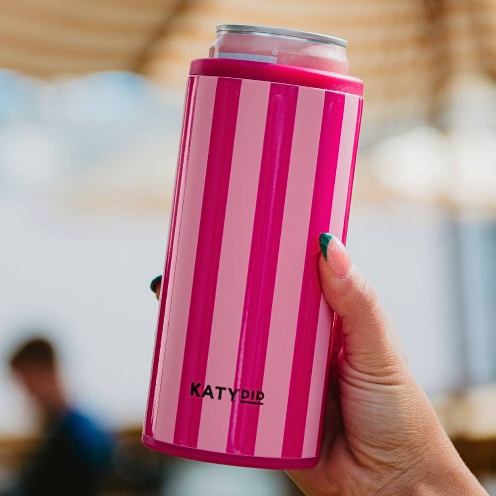 Pink and Hot Pink Striped Slim Can Cooler