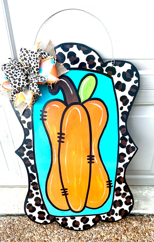 Cheetah pumpkin Door Hanger