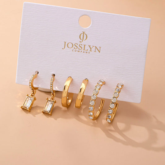 Crystal-Accented Gold Hoop Earring Set