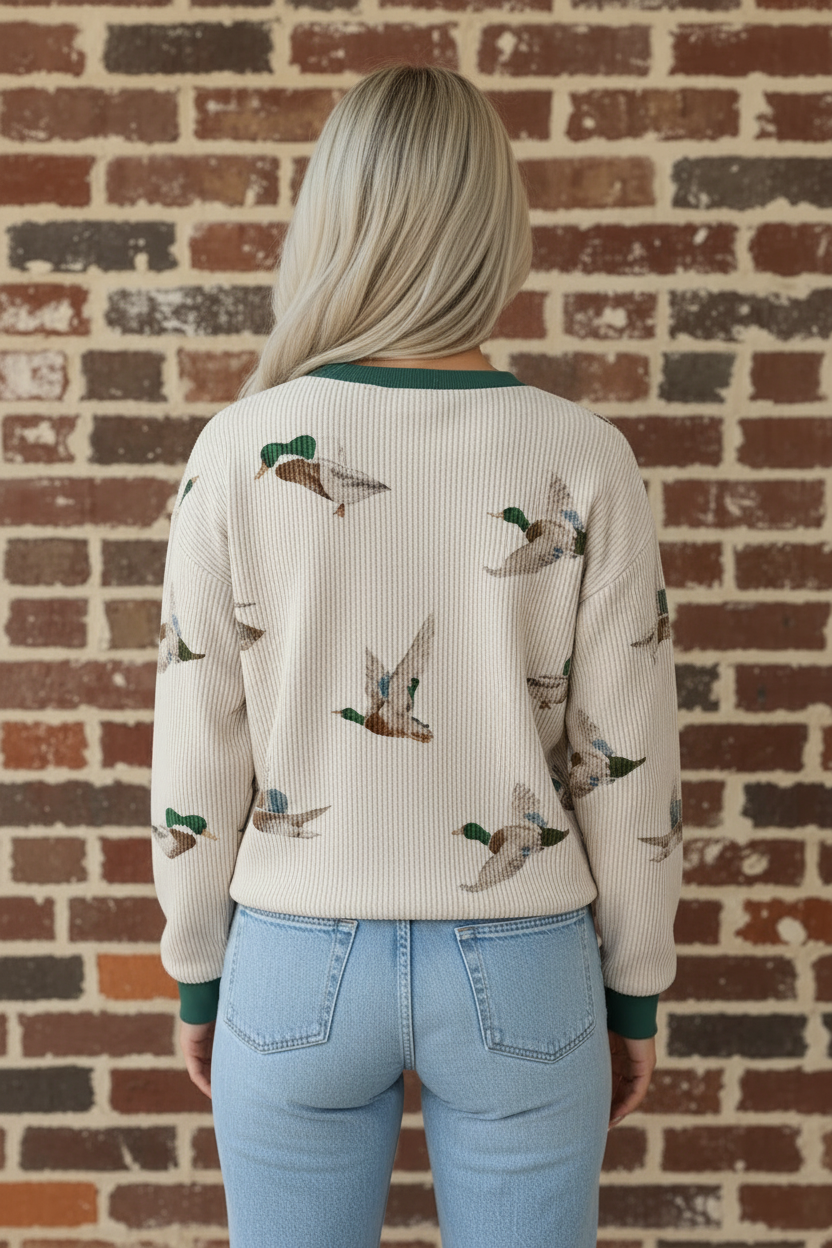 OMG! Mallard Corded Knit Crewneck Pullover Top