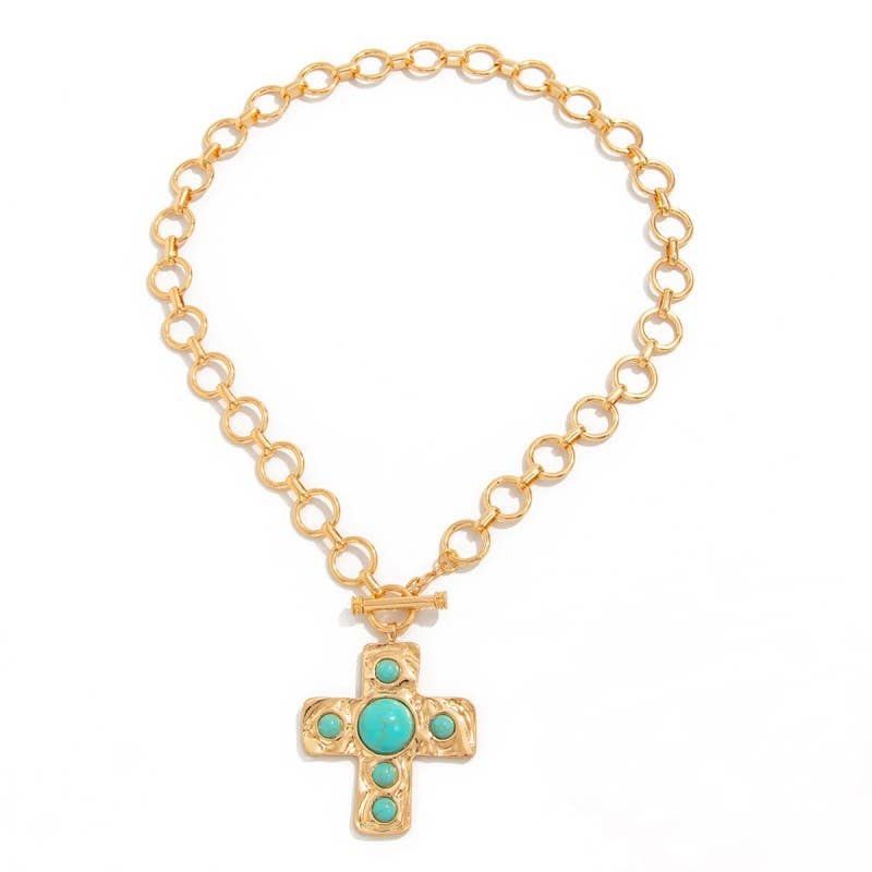 NOTABLE HAMMERED CROSS FRONT TOGGLE NECKLACE