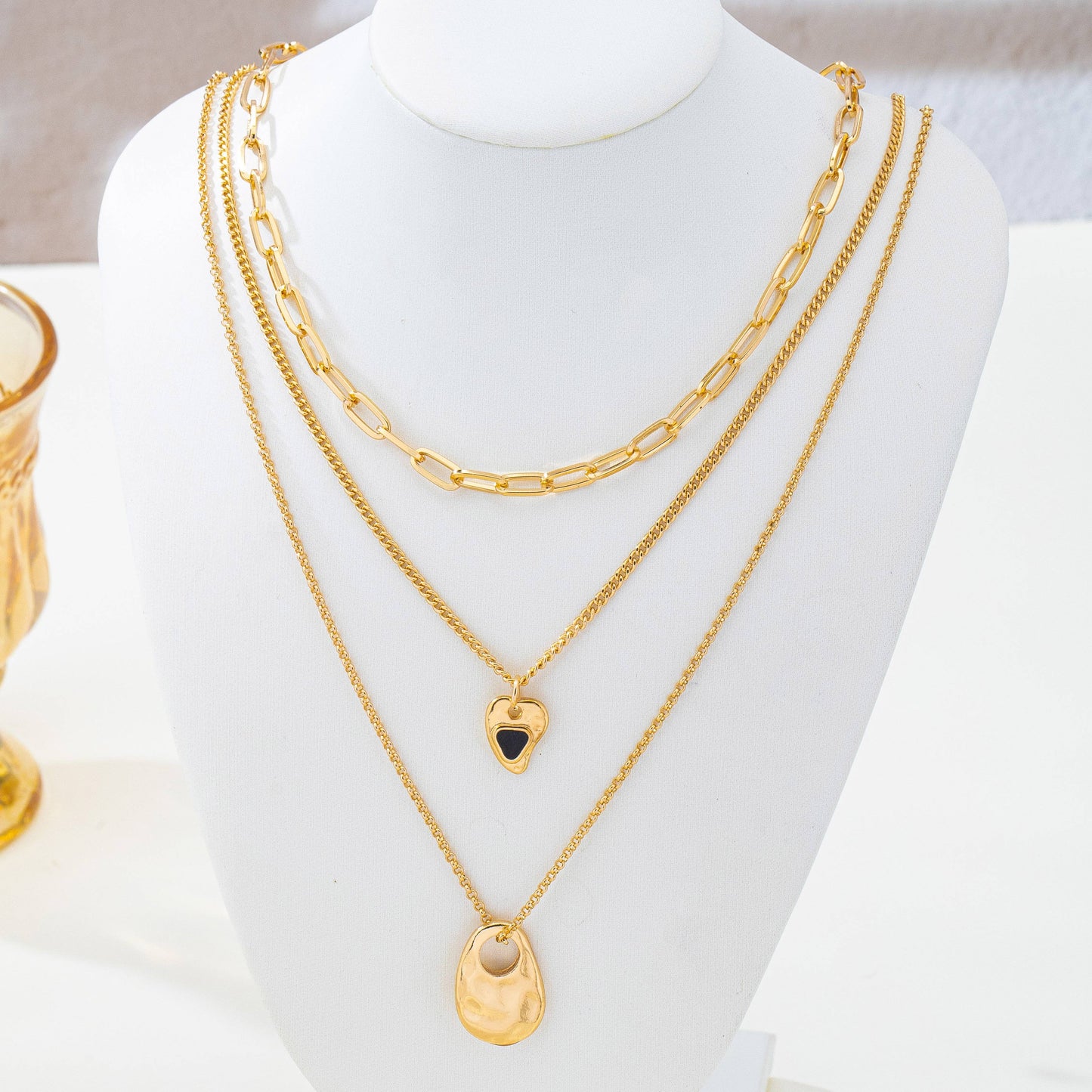 Multi-Layered Heart & Organic Drop Toggle Necklace