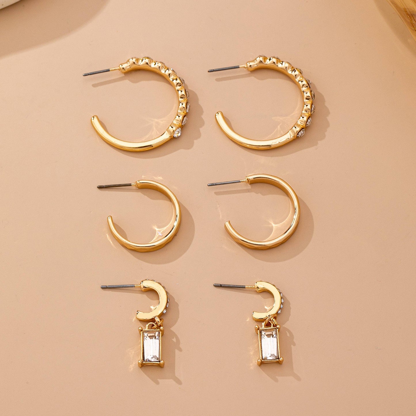 Crystal-Accented Gold Hoop Earring Set