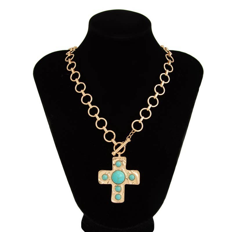 NOTABLE HAMMERED CROSS FRONT TOGGLE NECKLACE