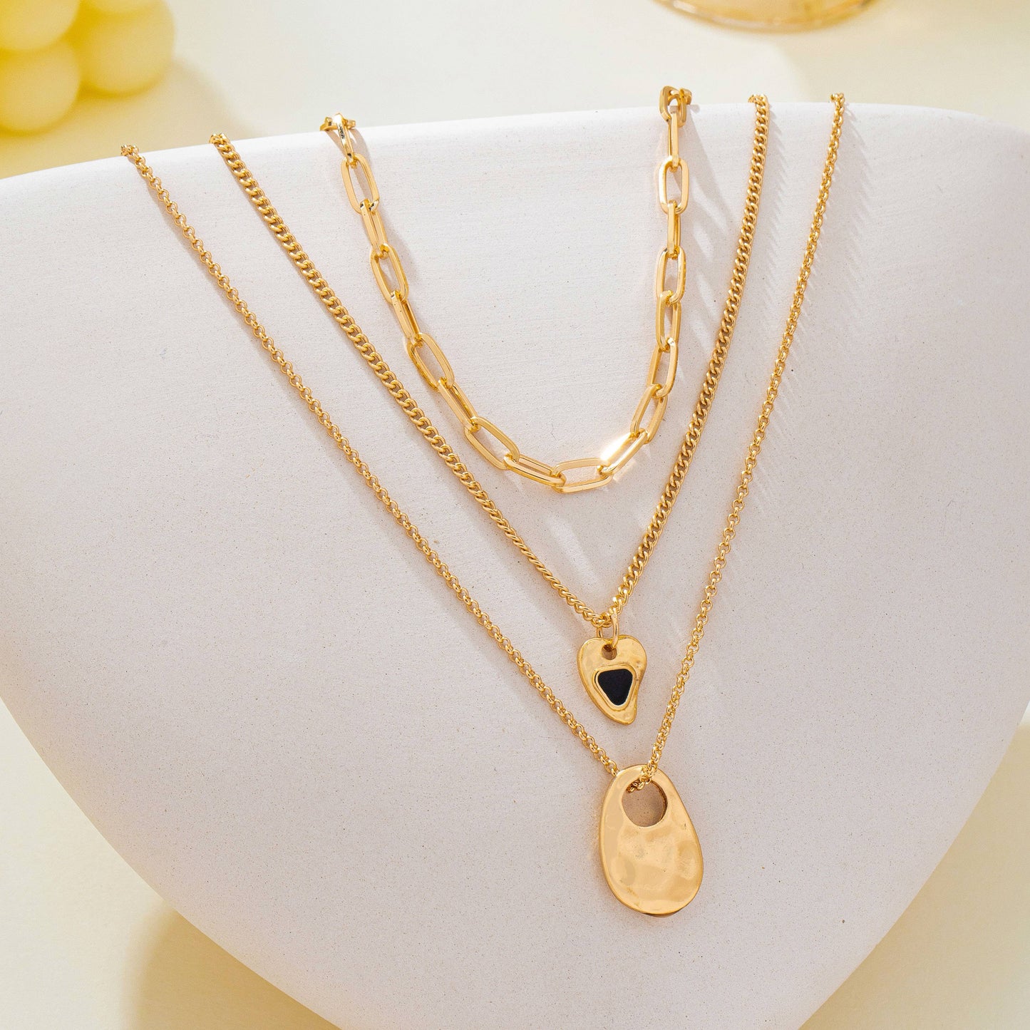 Multi-Layered Heart & Organic Drop Toggle Necklace