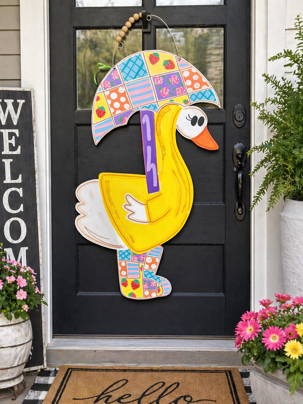 Patchwork Rainy Day Goose Door Hanger