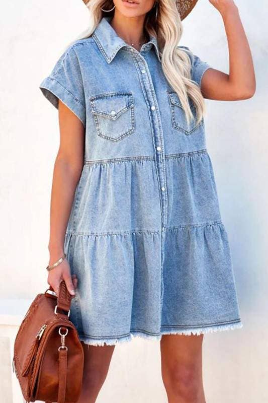 Chic Denim Button Front Dress for Everyday Boutique Styling