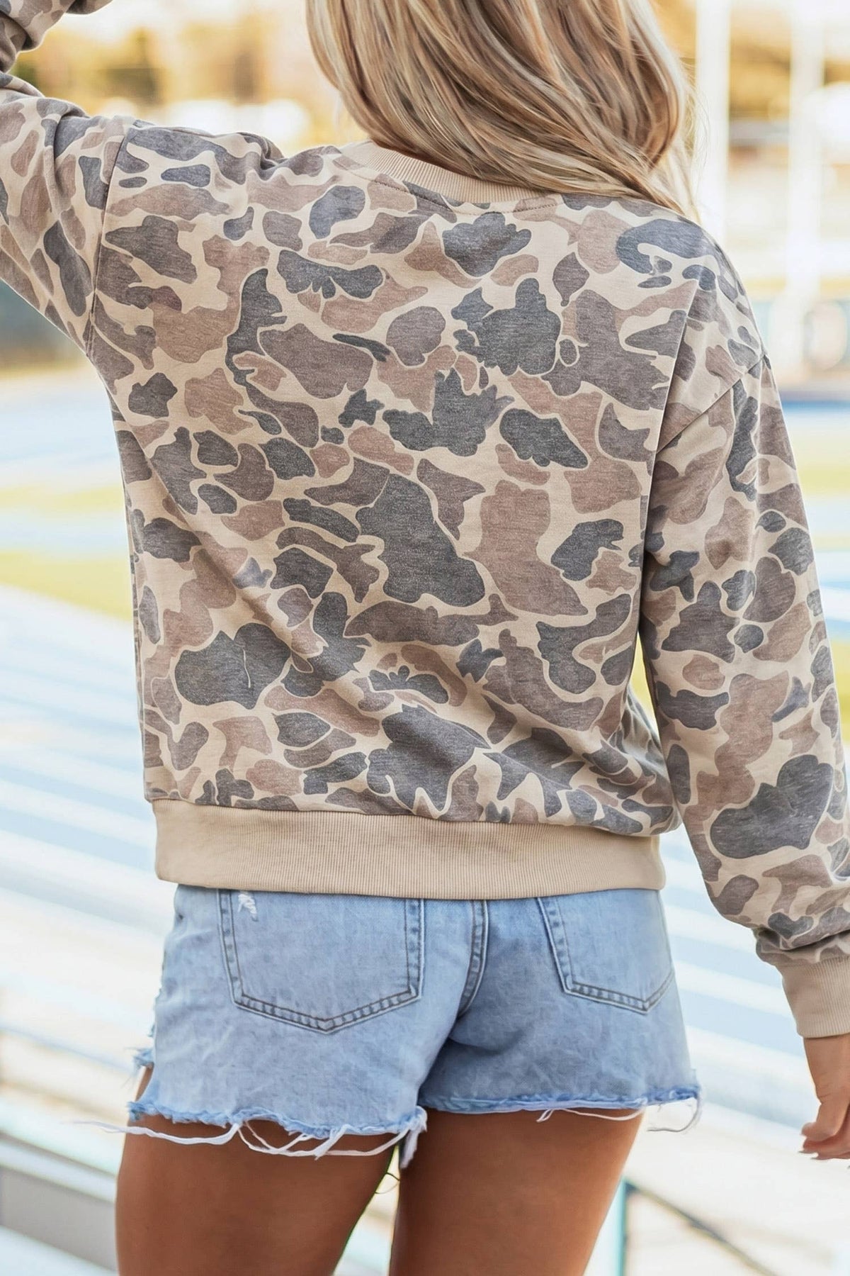 Camouflage Pullover Mock Neck Sweatshirt