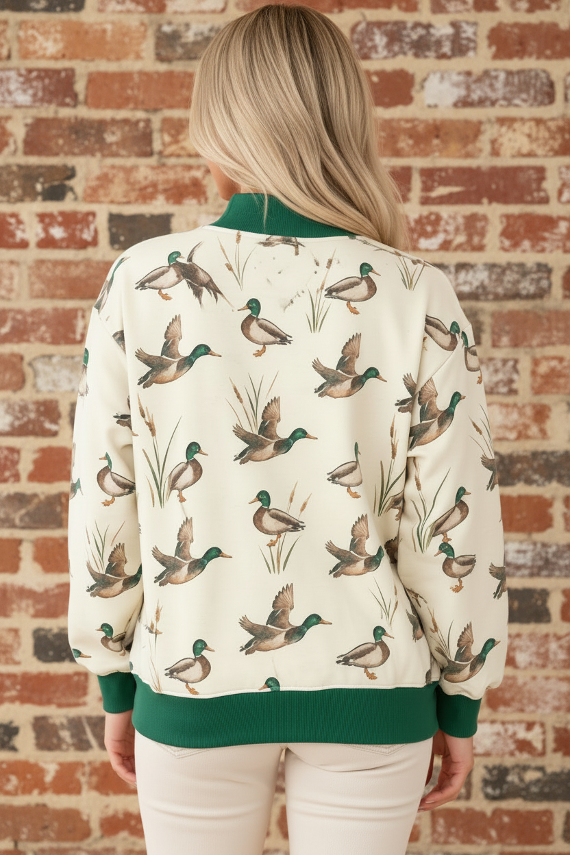 OMG! Mallard Colorblock Trim Mock Neck Sweatshirt