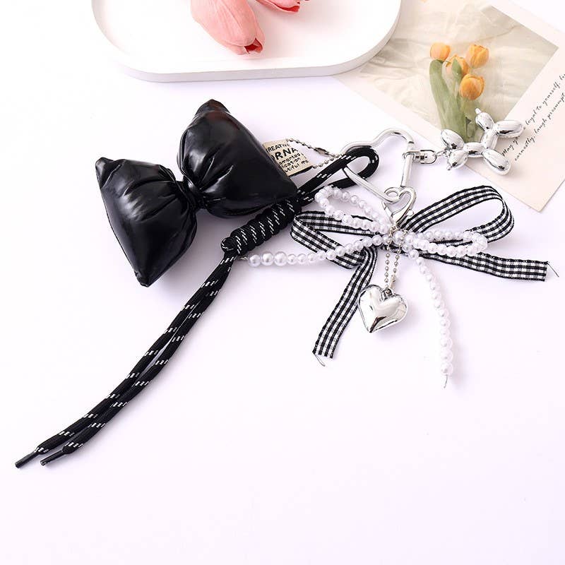 TRENDING PUFFY BOW ROPE PEARL BAG CHARM KEYCHAIN