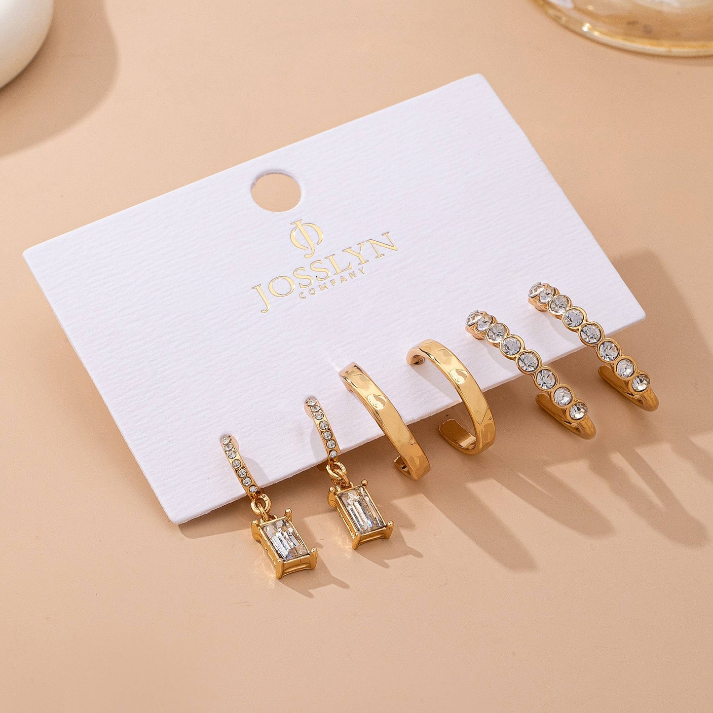 Crystal-Accented Gold Hoop Earring Set