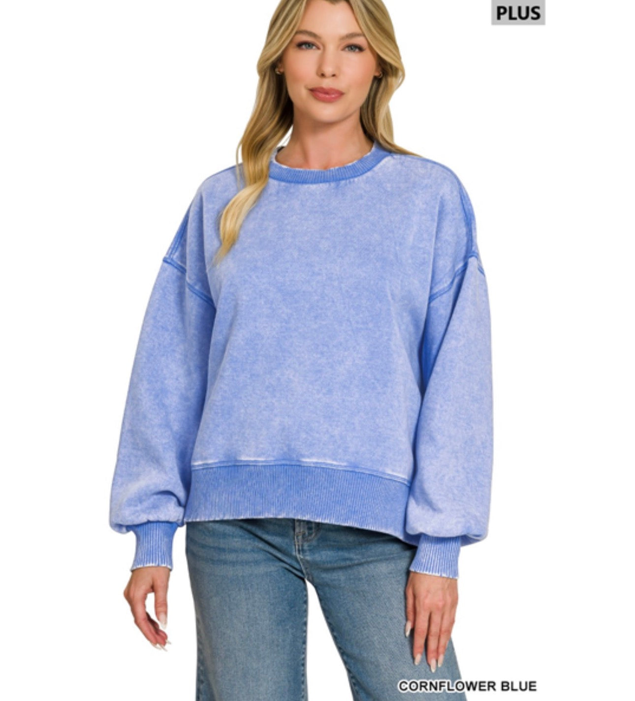 PLUS ACID WASH OVERSIZED FLEECE PULLOVER