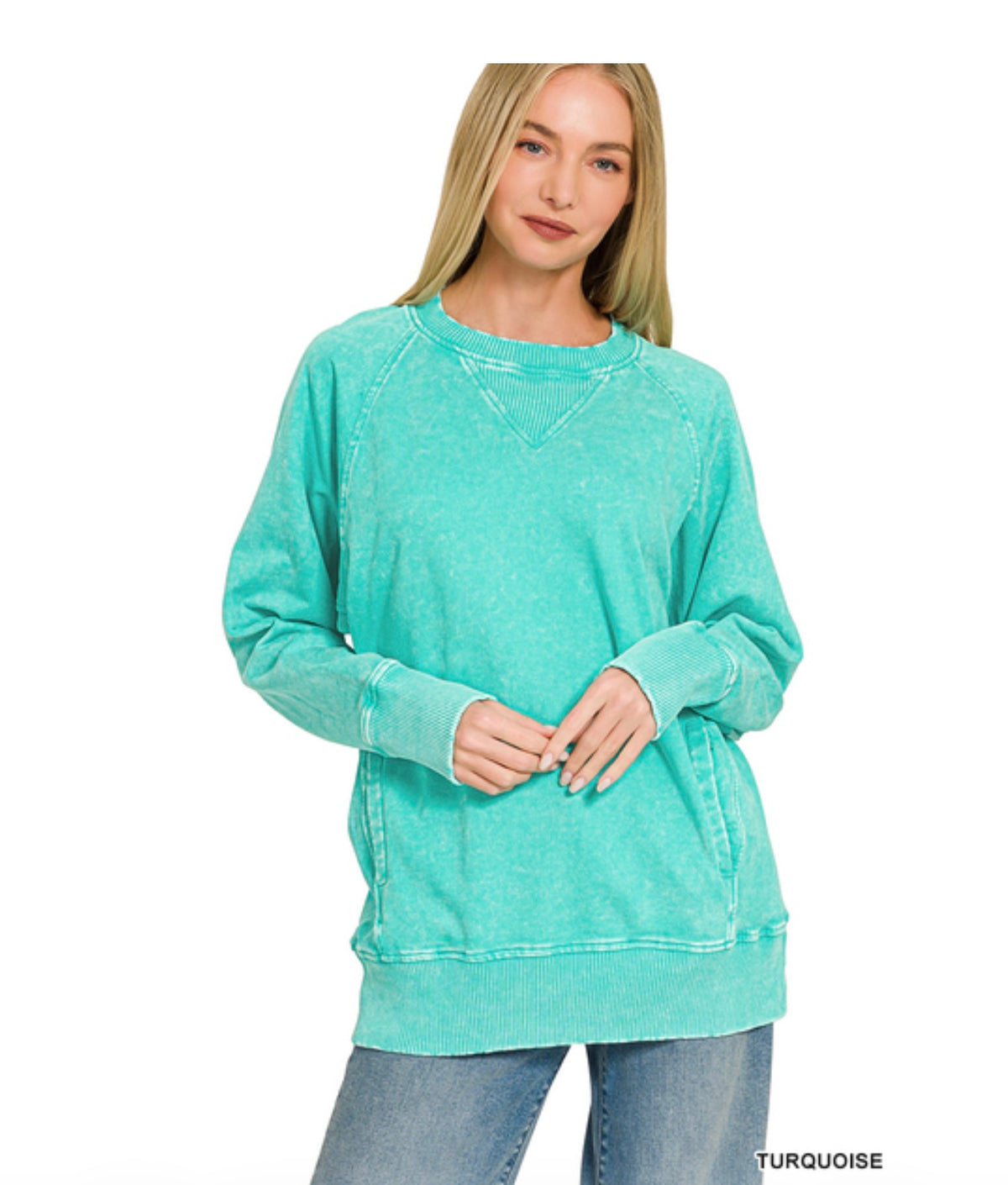 ACID WASHED FRENCH TERRY PULLOVER WITH POCKETS