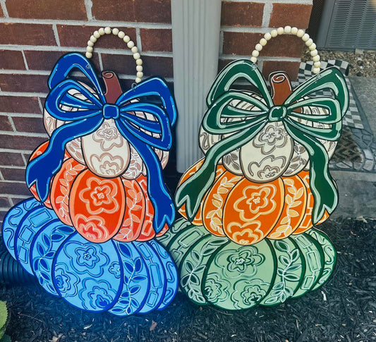 Stacked ChinoiseriePumpkin Door Hanger