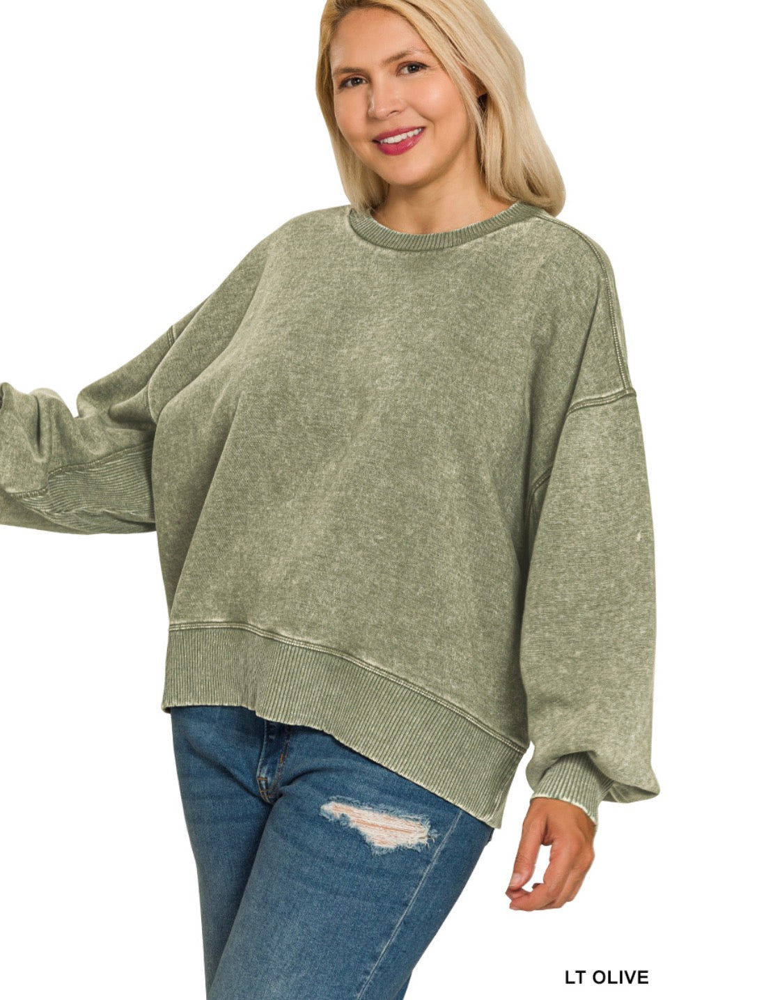 PLUS ACID WASH OVERSIZED FLEECE PULLOVER