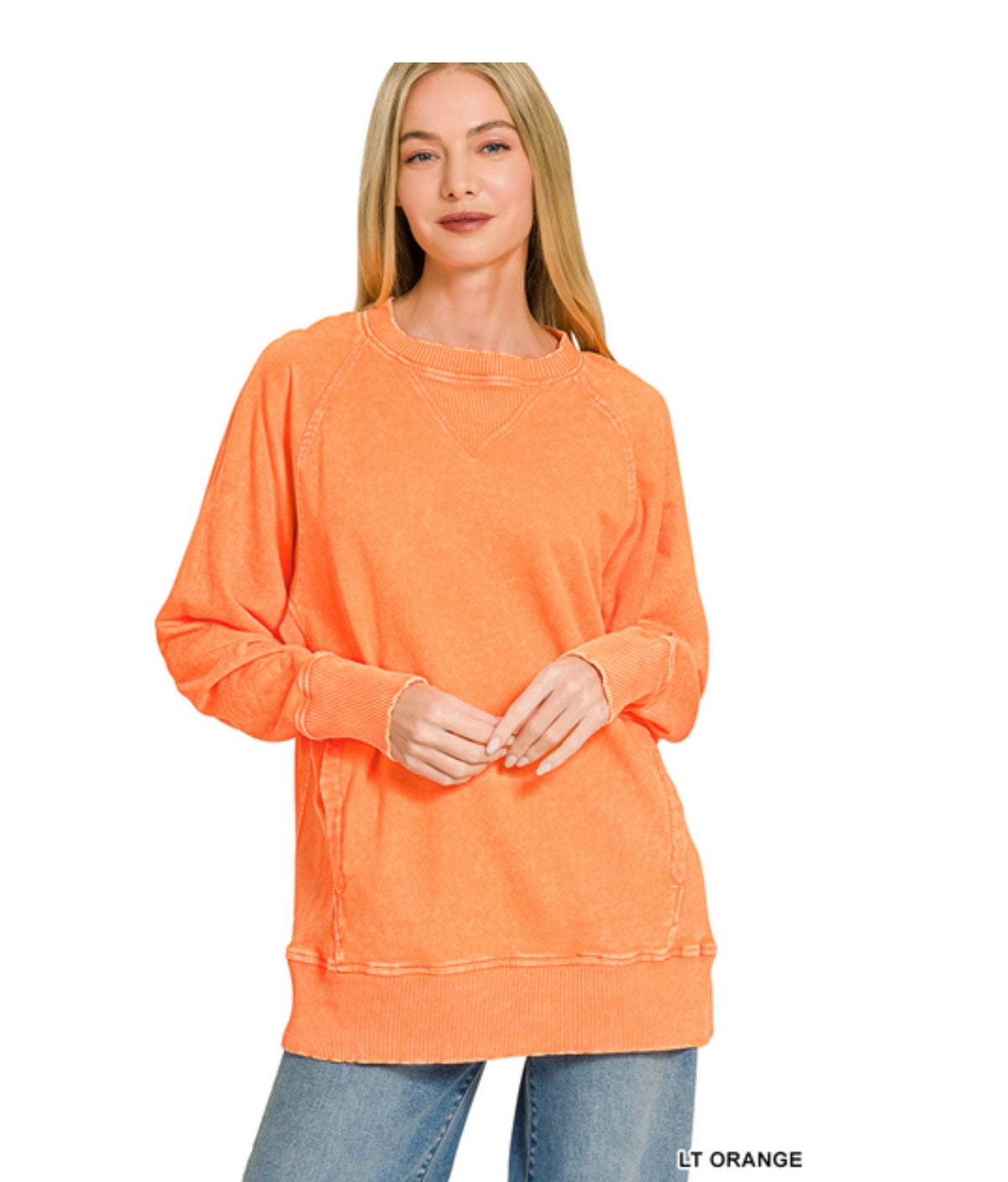ACID WASHED FRENCH TERRY PULLOVER WITH POCKETS