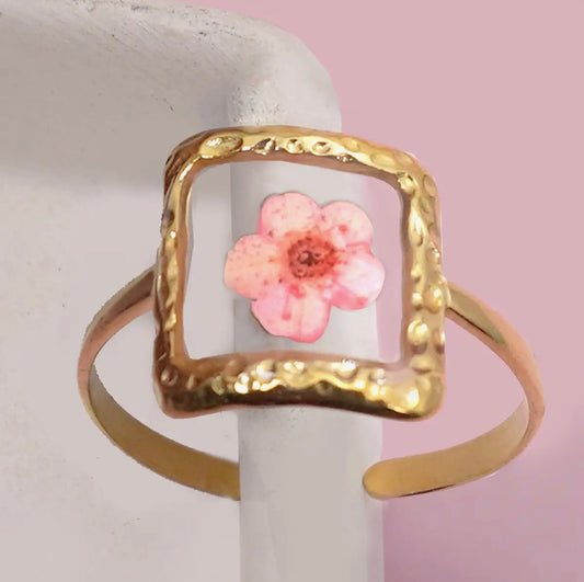 14k Gold Plated Non Tarnishing Pink Flower Ring