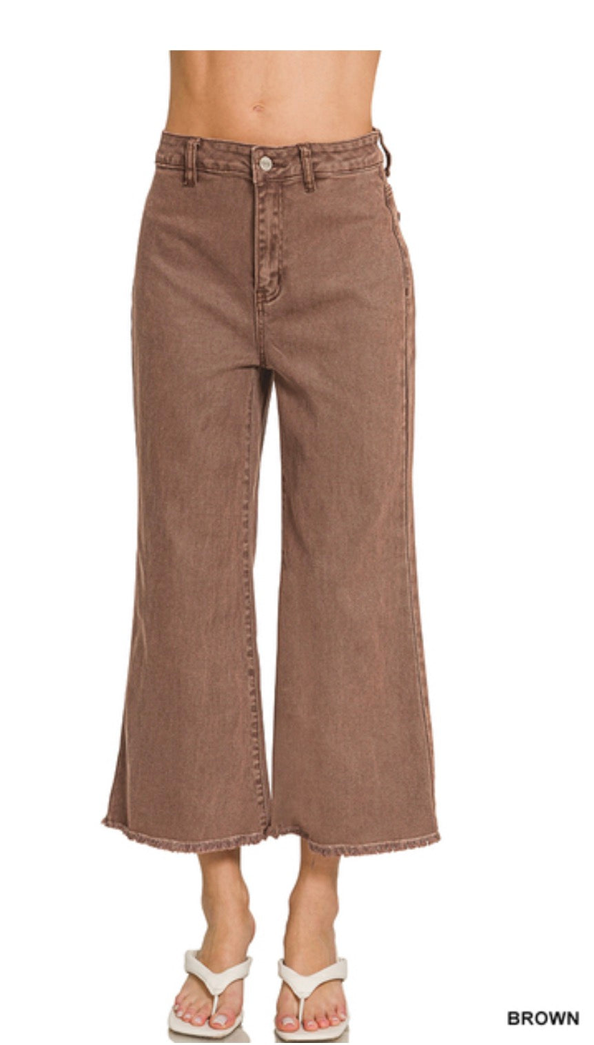ACID WASHED HIGH WAIST FRAYED HEM BOOTCUT PANTS