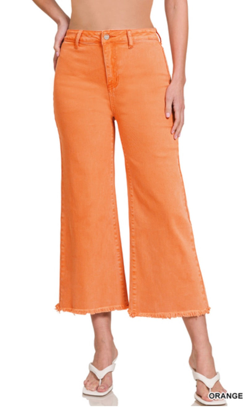 ACID WASHED HIGH WAIST FRAYED HEM BOOTCUT PANTS