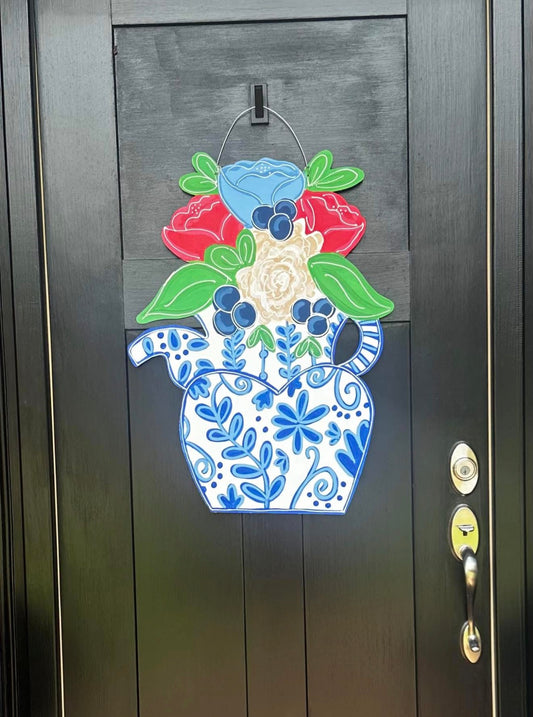 Patriotic Chinoiserie Flower Vase Door Hanger