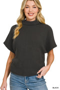 MOCK NECK SIDE SHIRRED SWEATER
