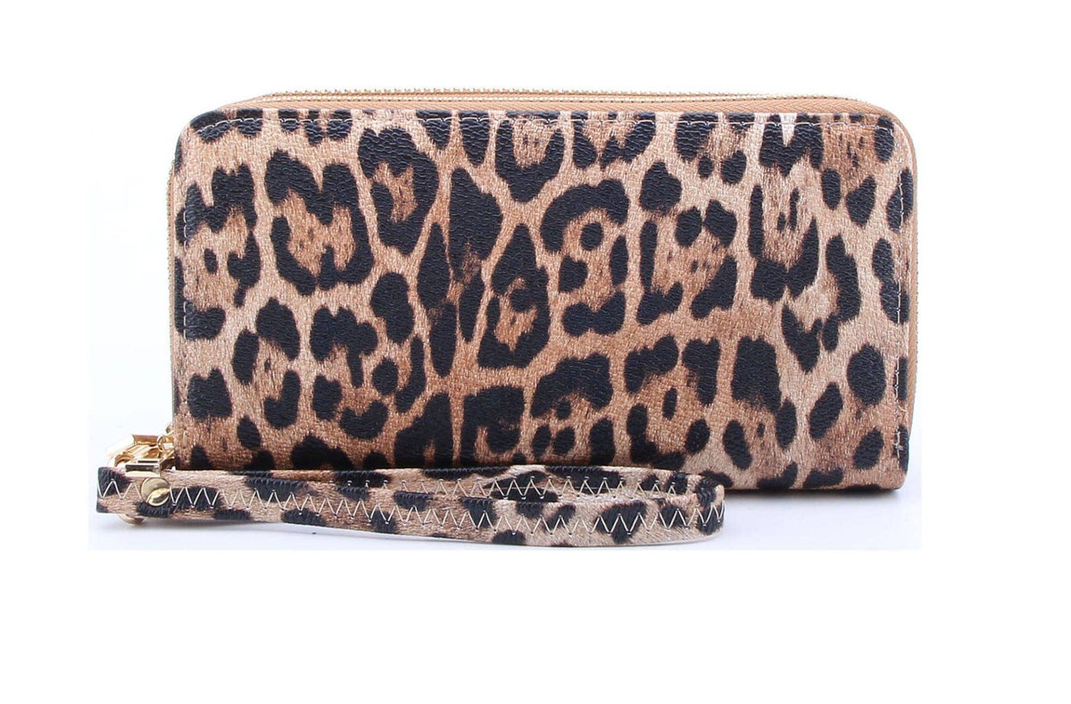 Gia Leopard Print Double Zip-Around Wallet Wristlet