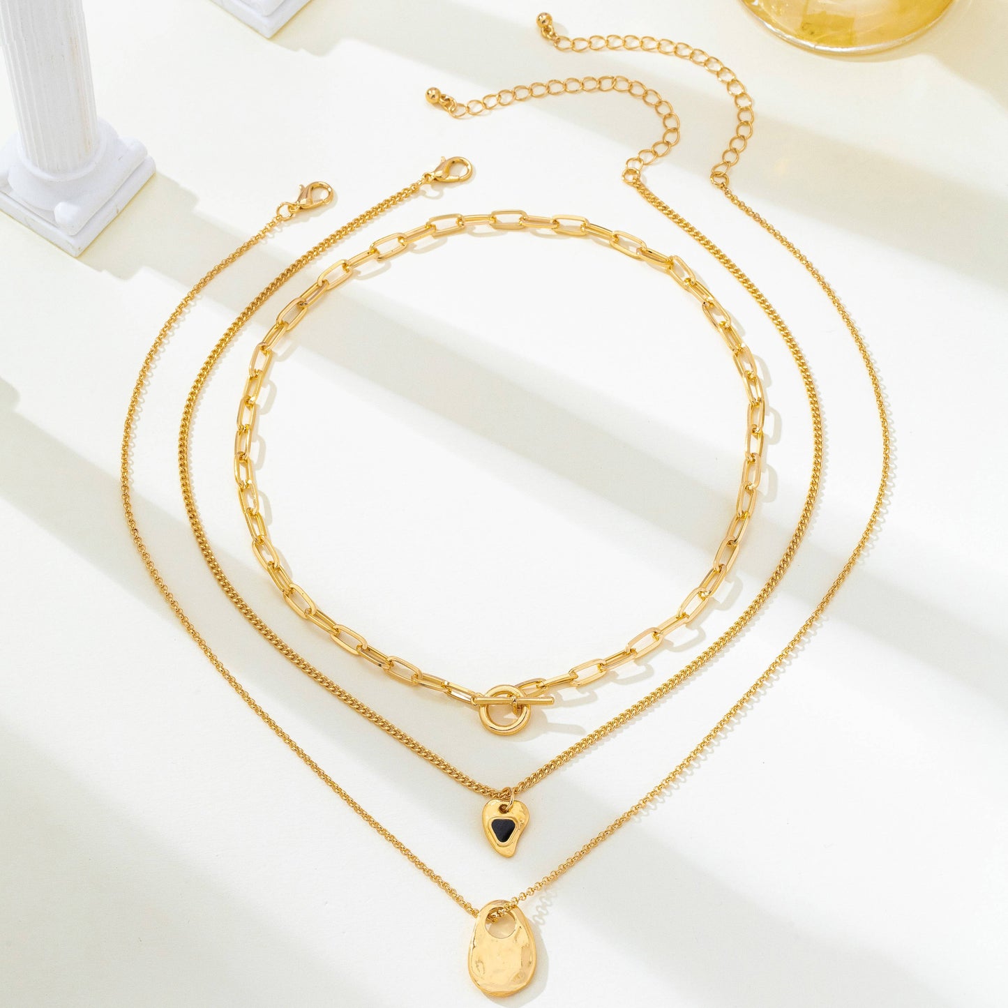 Multi-Layered Heart & Organic Drop Toggle Necklace