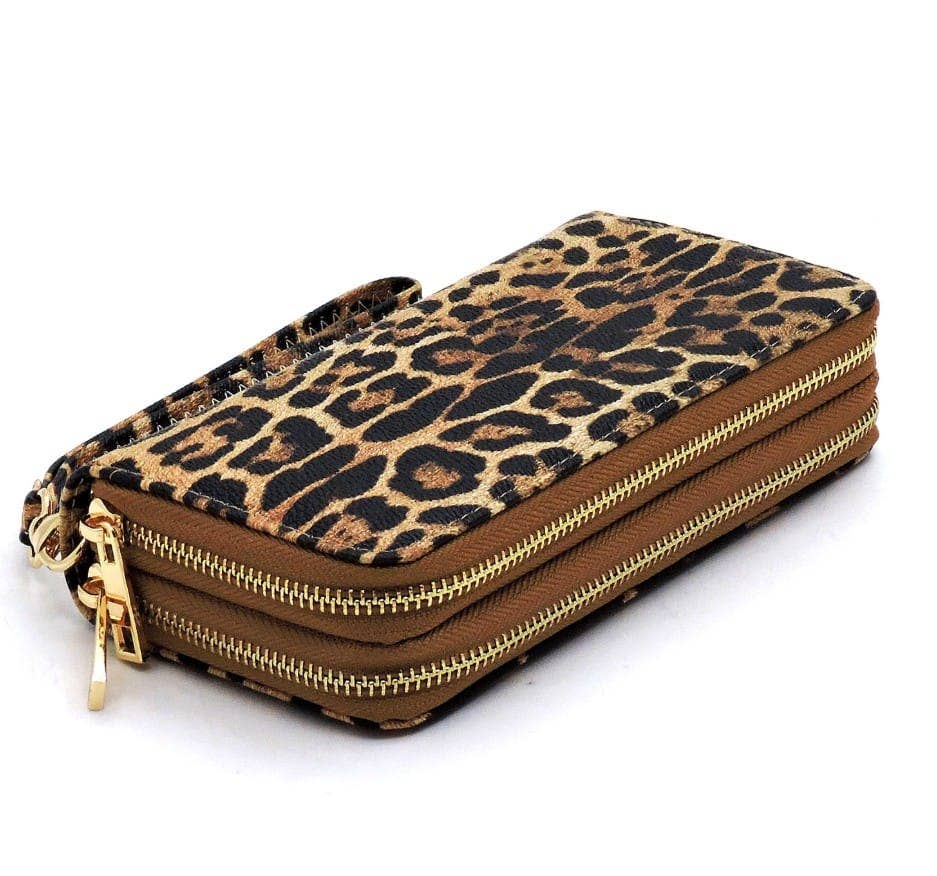 Gia Leopard Print Double Zip-Around Wallet Wristlet