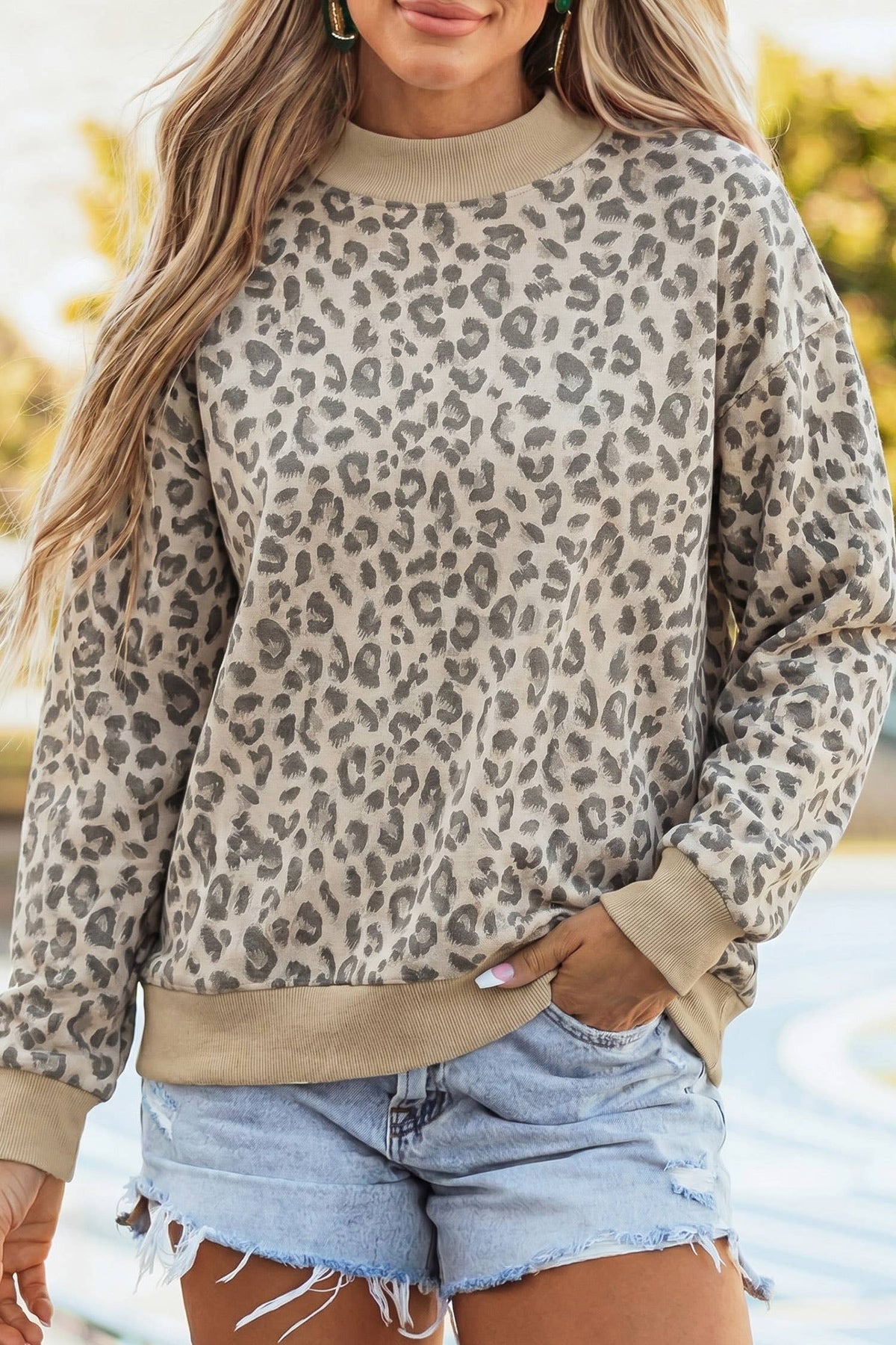 Camouflage Pullover Mock Neck Sweatshirt