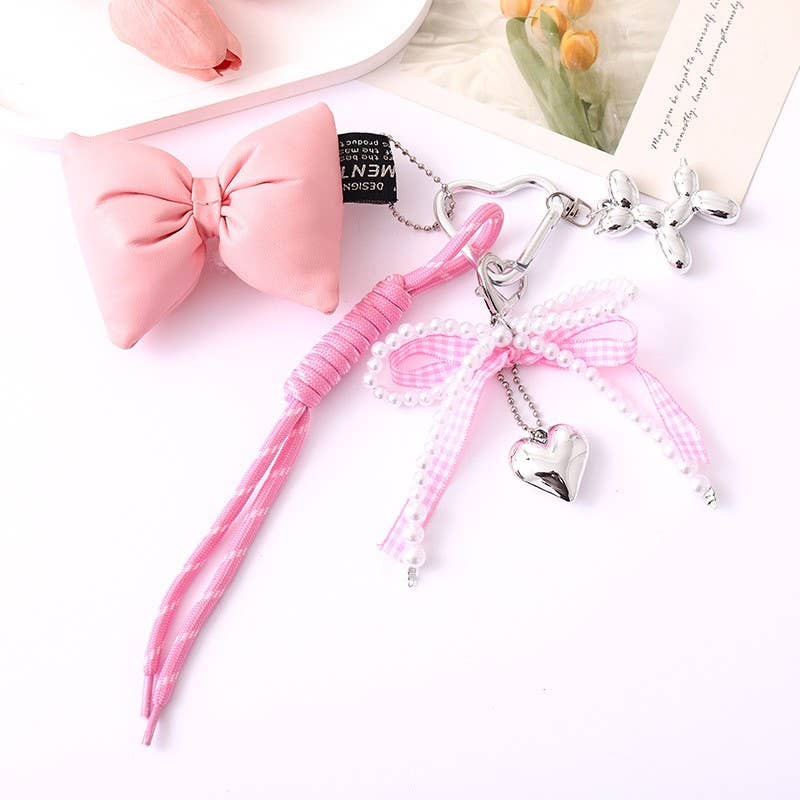 TRENDING PUFFY BOW ROPE PEARL BAG CHARM KEYCHAIN